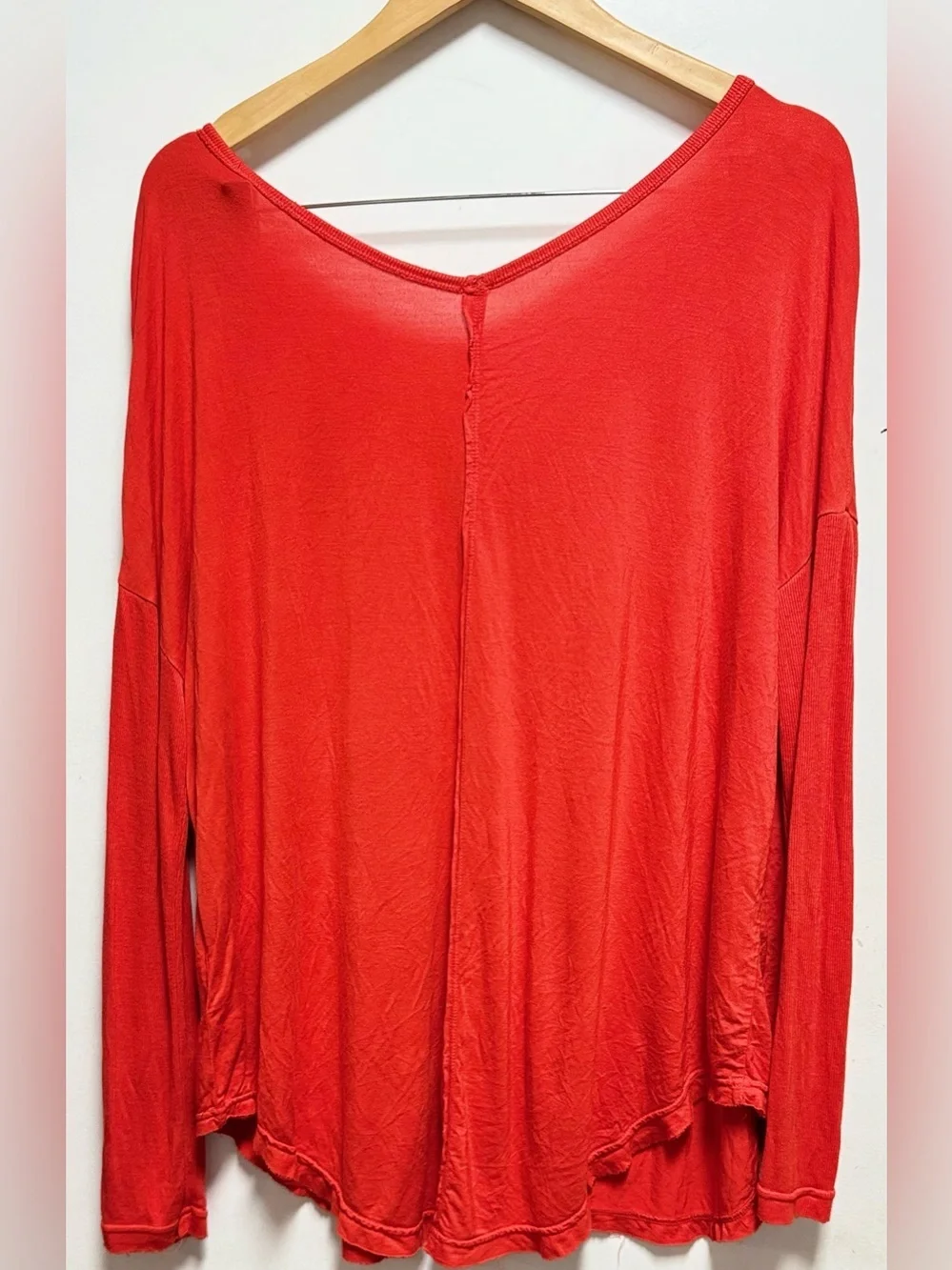 Free People Oversized V-Neck Long Sleeve Top - Coral Red